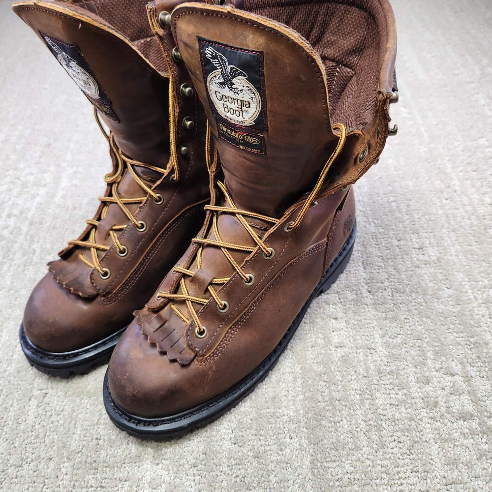 Georgia Boot G8048 Mens 8 Heritage Logger Waterproof Insulated Work Boots Brown